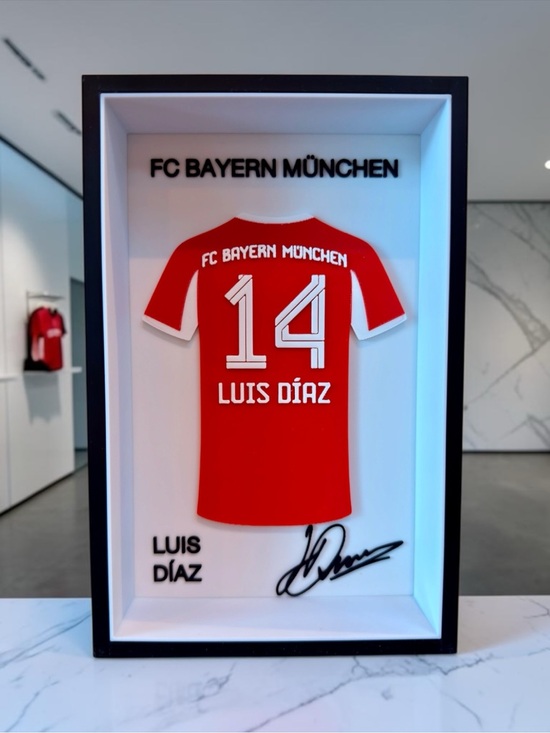 Generic Other - FC Bayern München Luis Díaz #14 3D Jersey Display Box | Soccer Fan Decor |